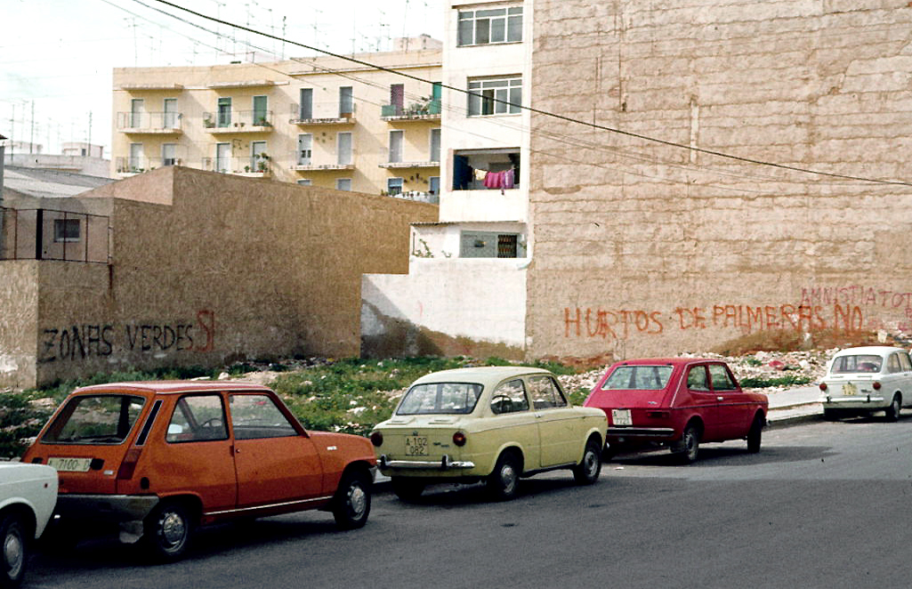 Calle y medianeras con pintadas. Elche (Alicante, Comunidad Valenciana, España)
El Palmeral de Elche es muy famoso, pero algunos vecinos estaban hartos de "huertos" y preferían "jardines"