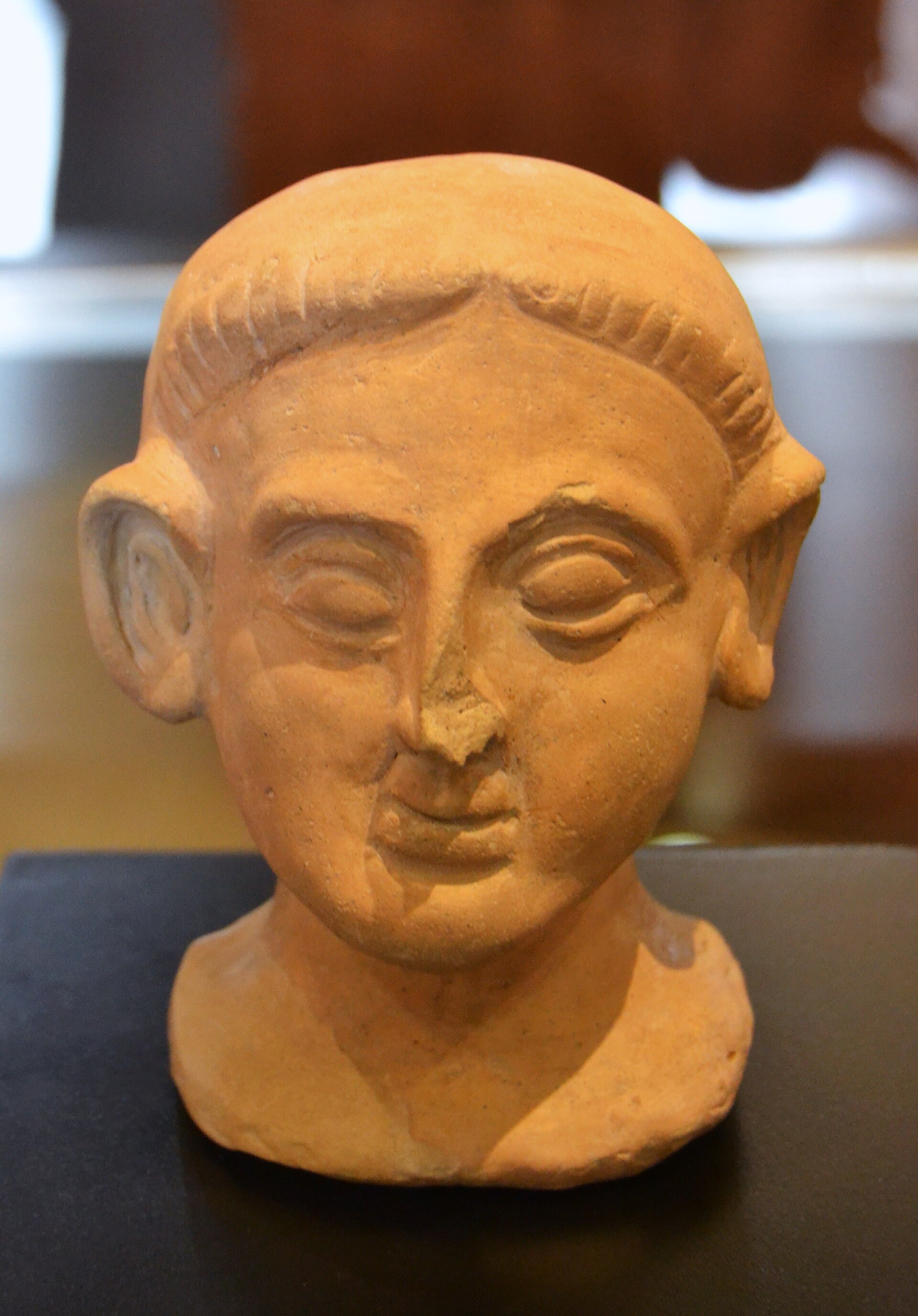 Cap de terracota conegut com l'Orellut, tossal de Manises, museu arqueològic d'Alacant.