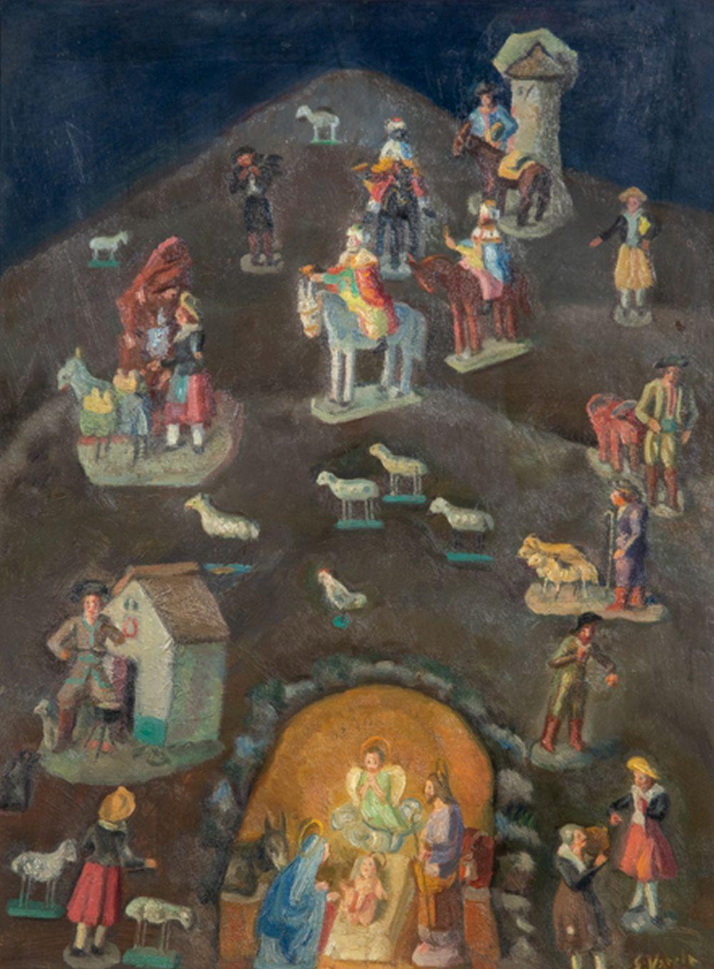 EMILIO VARELA Alicante 1887-1951 Nativity scene Oil on canvas Signed Size 48.5 x 36 cm
